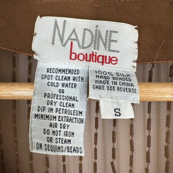 Vintage Nadine Boutique Brown Hand Beaded Sequined Silk Dress & Cardigan Set S - Picture 3 of 12